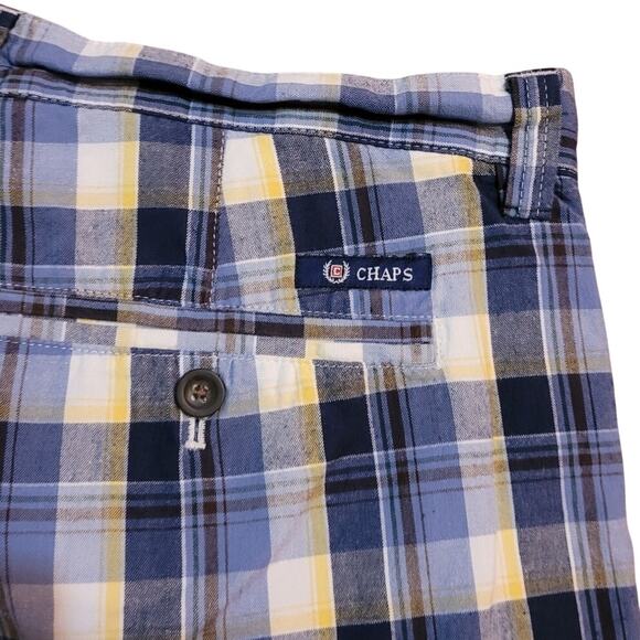 Chaps Mens Madras Plaid Shorts Sz 36 Blue Yellow Cotton Preppy Golf Dadcore - Picture 2 of 7